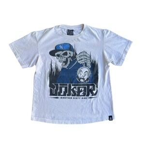Vintage Joker T Shirt Mens Medium White Graphic Skull Clown Chicano Streetwear